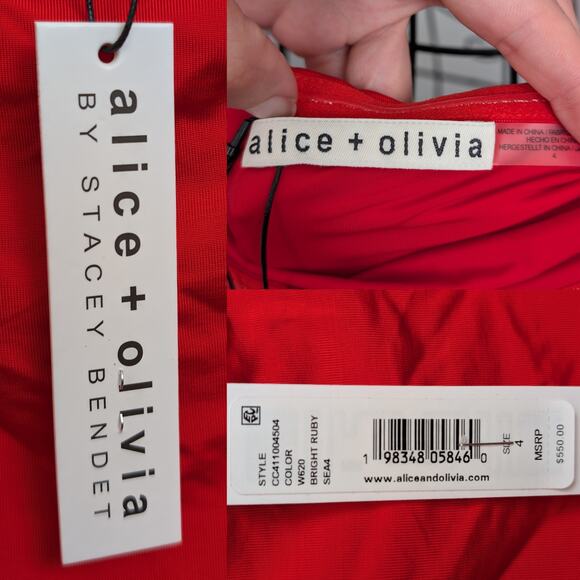 Alice + Olivia Chara Flared Midi Dress Off the Shoulder Bright Ruby Red 4 - Picture 7 of 16